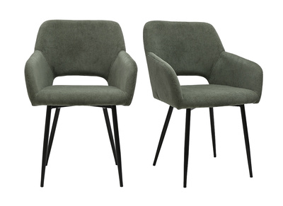 Chaises en tissu velours côtelé vert kaki et métal noir (lot de 2) LAURETTE
