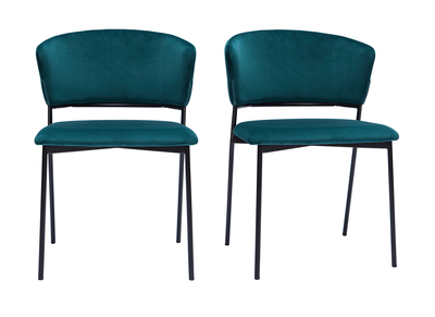 Chaises en tissu velours gaufré bleu canard et métal noir (lot de 2) FELIZ