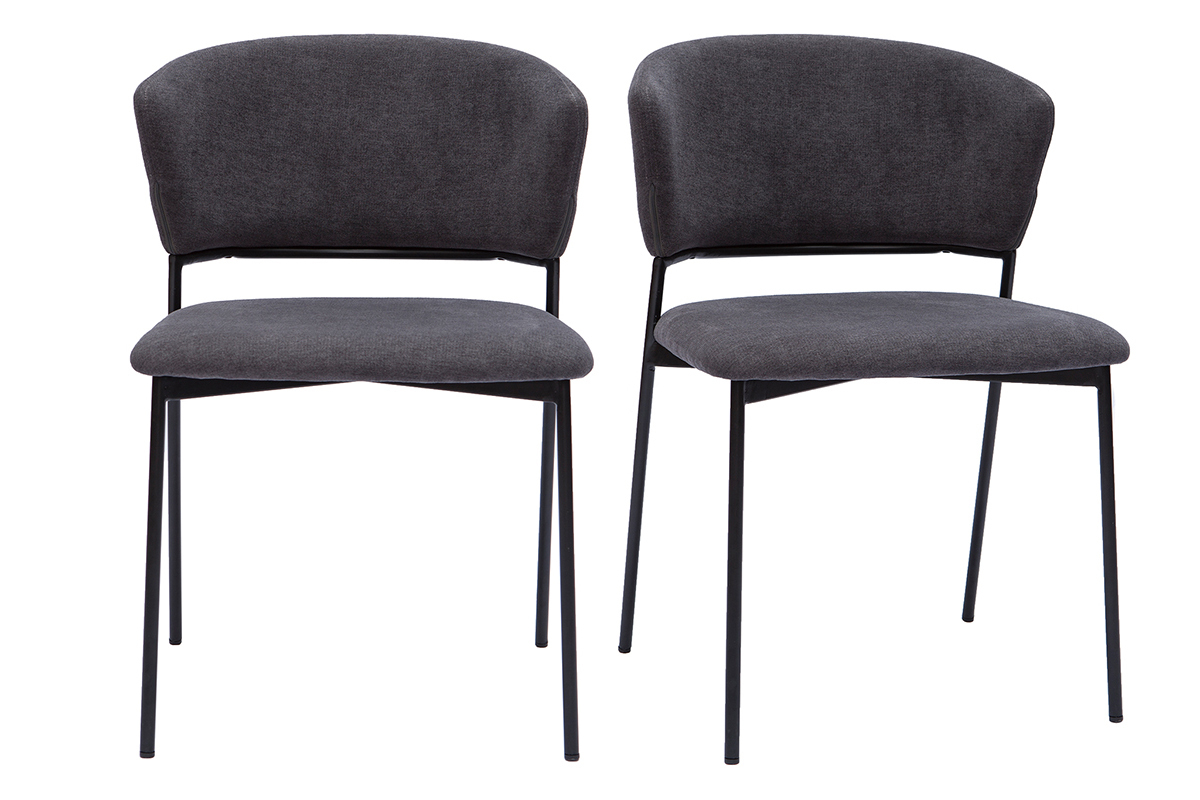 Chaises en tissu velours gris fonc� et m�tal noir (lot de 2) FELIZ