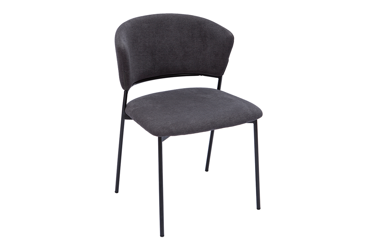 Chaises en tissu velours gris fonc� et m�tal noir (lot de 2) FELIZ