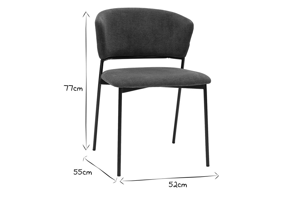 Chaises en tissu velours gris fonc� et m�tal noir (lot de 2) FELIZ