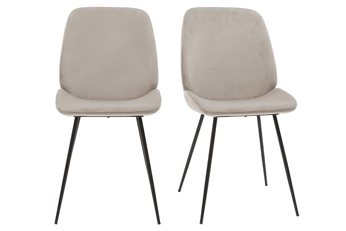 Chaises en tissu velours taupe et m�tal noir (lot de 2) KAOLY