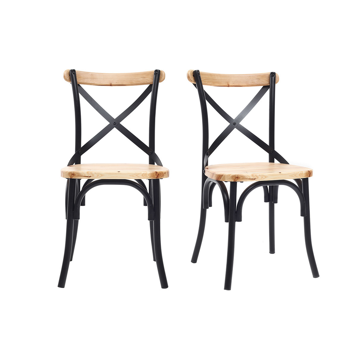 Chaises industrielles en métal noir et bois (lot de 2) JAKE vue1