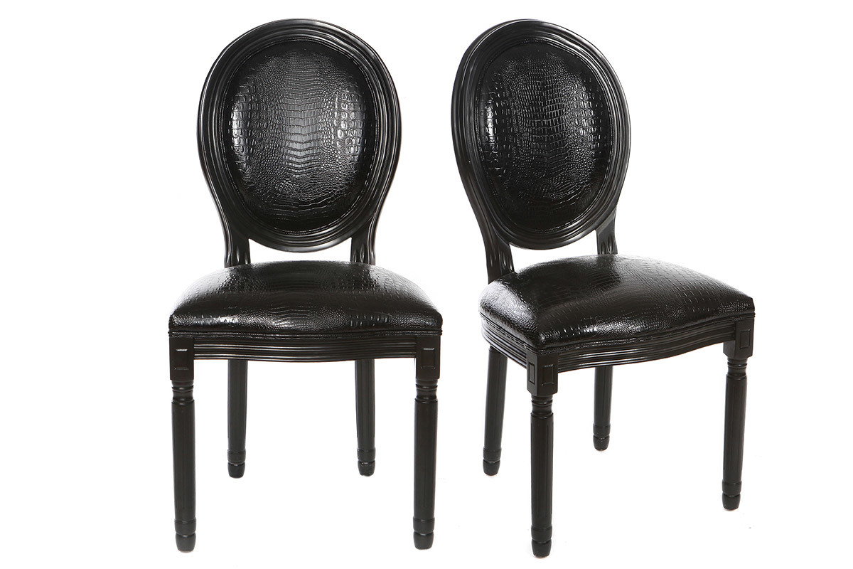Chaises m�daillon en polyur�thane noir fa�on croco (lot de 2) LEGEND