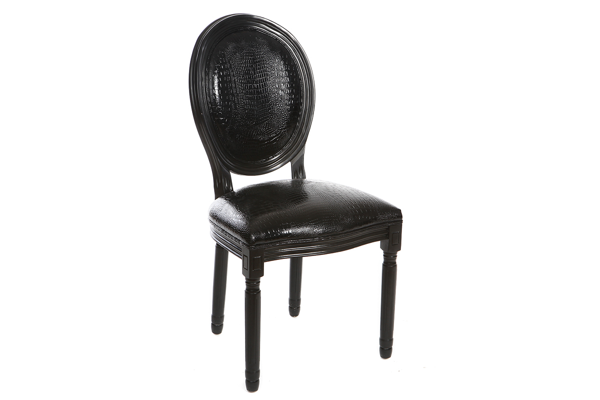 Chaises m�daillon en polyur�thane noir fa�on croco (lot de 2) LEGEND
