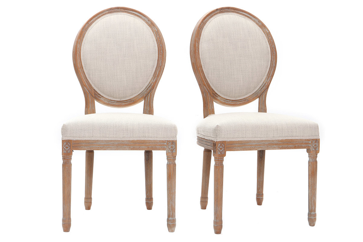 Chaises m�daillon en tissu coloris naturel pieds bois clair (lot de 2) LEGEND