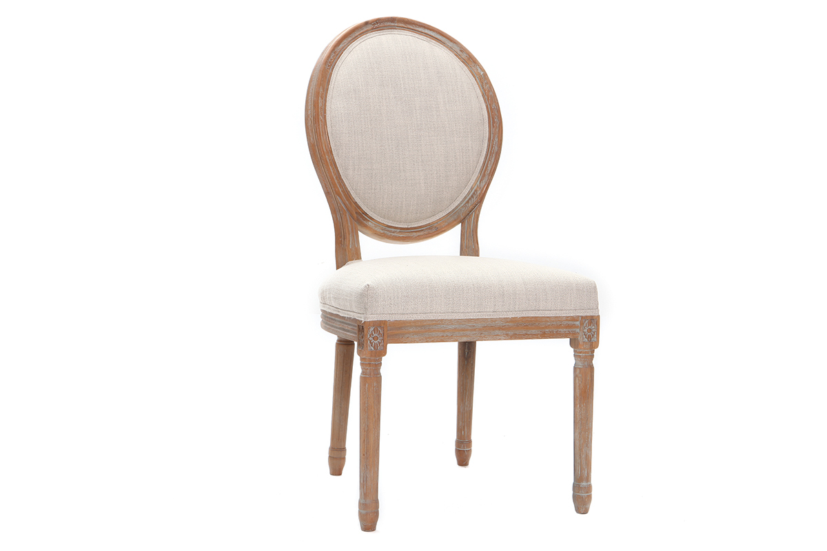 Chaises m�daillon en tissu coloris naturel pieds bois clair (lot de 2) LEGEND