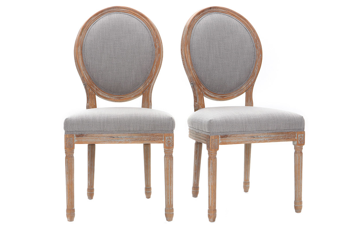 Chaises m�daillon en tissu gris clair pieds bois clair (lot de 2) LEGEND