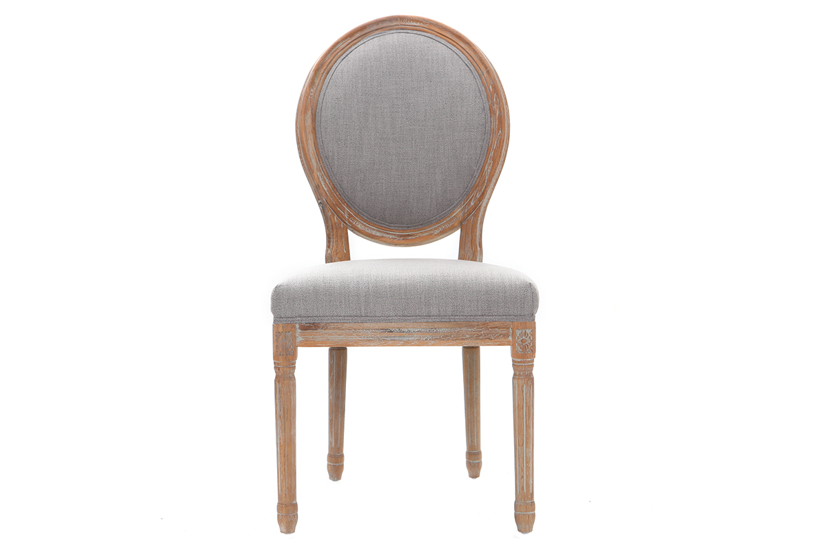 Chaises m�daillon en tissu gris clair pieds bois clair (lot de 2) LEGEND