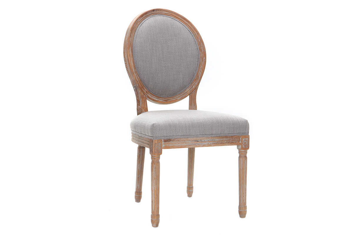 Chaises m�daillon en tissu gris clair pieds bois clair (lot de 2) LEGEND