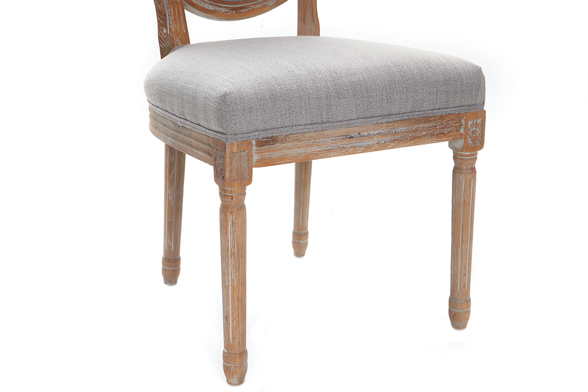 Chaises m�daillon en tissu gris clair pieds bois clair (lot de 2) LEGEND
