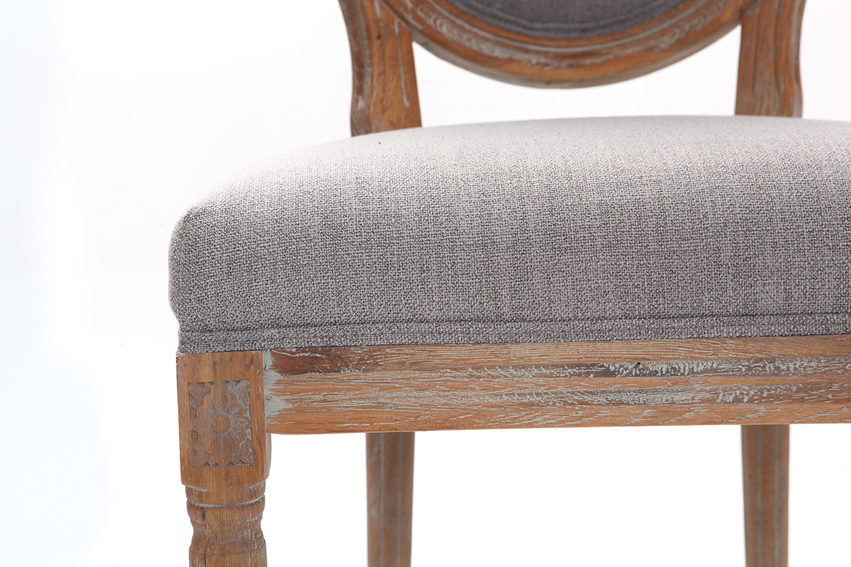 Chaises m�daillon en tissu gris clair pieds bois clair (lot de 2) LEGEND