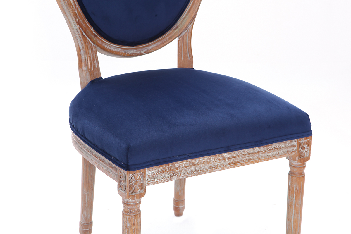 Chaises m�daillon velours bleu nuit pieds bois clair (lot de 2) LEGEND