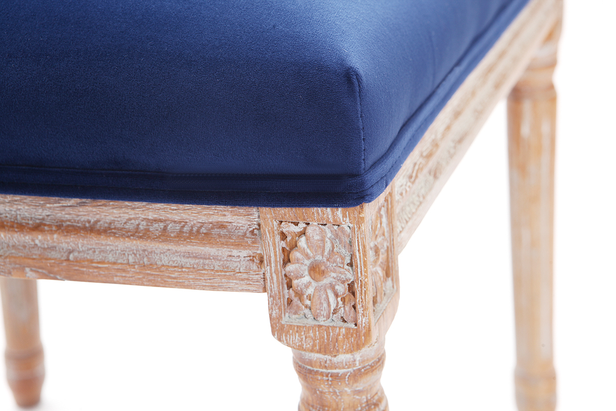 Chaises m�daillon velours bleu nuit pieds bois clair (lot de 2) LEGEND
