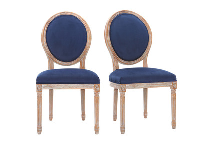 Chaises m&eacute;daillon velours bleu nuit pieds bois clair (lot de 2) LEGEND