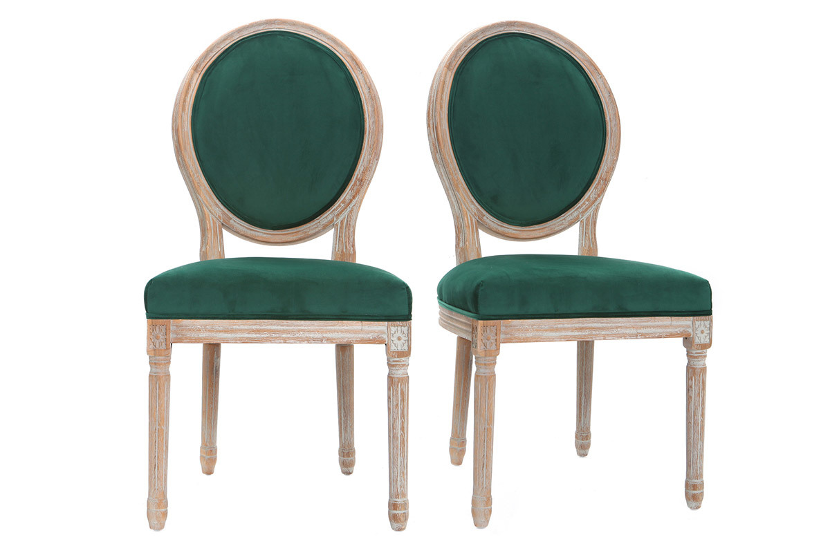 Chaises m�daillon velours vert �meraude pieds bois clair (lot de 2) LEGEND