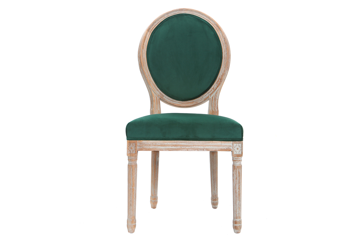 Chaises m�daillon velours vert �meraude pieds bois clair (lot de 2) LEGEND