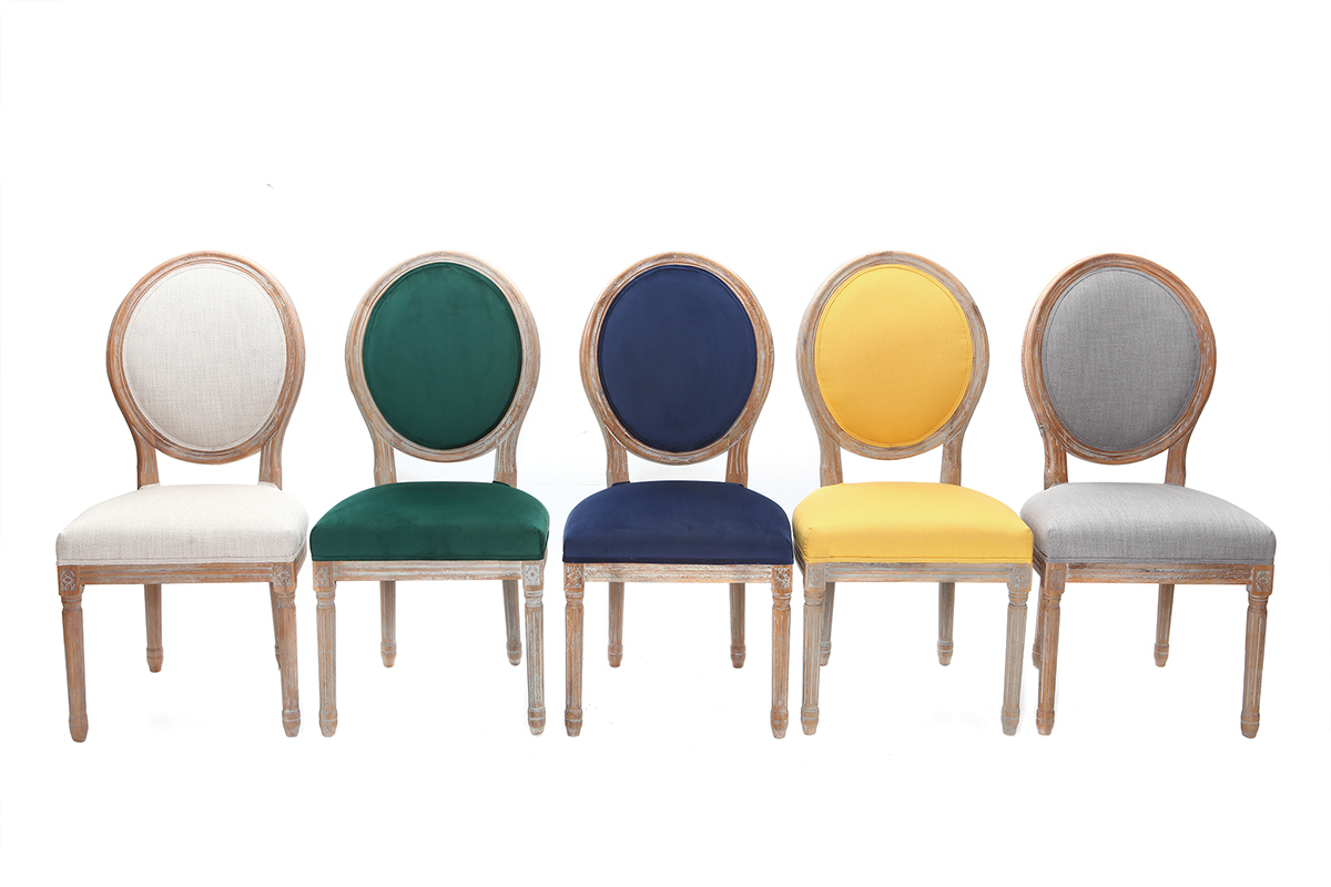 Chaises m�daillon velours vert �meraude pieds bois clair (lot de 2) LEGEND