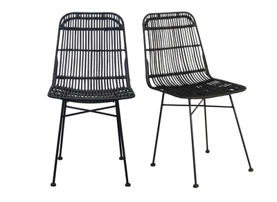 Chaises noires en rotin et métal (lot de 2) MALACCA