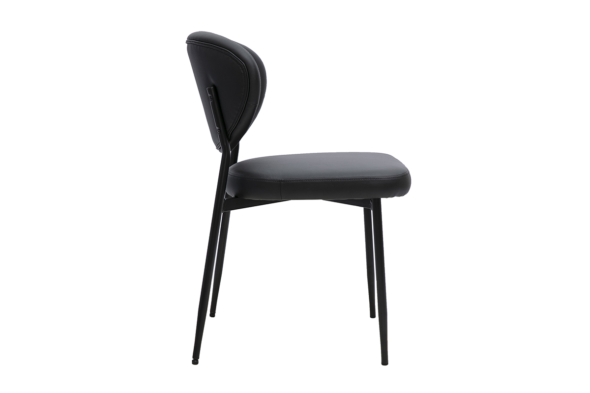 Chaise noire BREKA en vue de profil, avec assise en polyur�thane et pi�tement en m�tal noir.