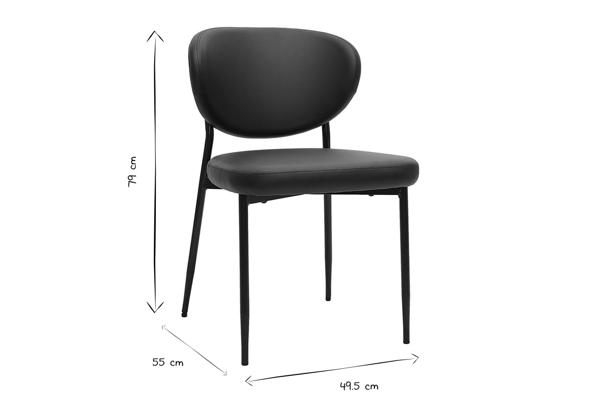 Dimensions de la chaise BREKA en noir et blanc: L49,5 x P55 x H79 cm