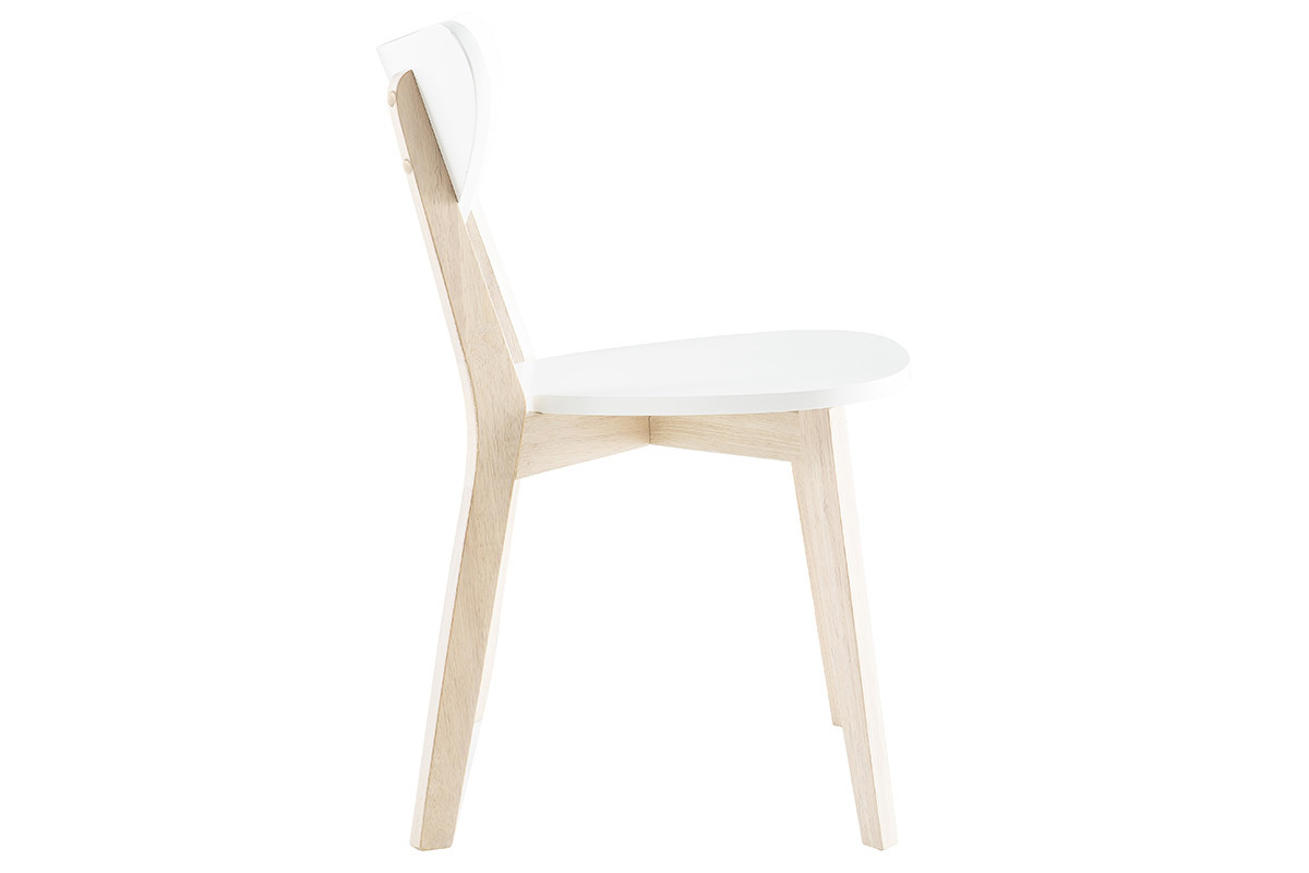 Chaise scandinave blanche et bois clair, vue de profil, mod�le LEENA.
