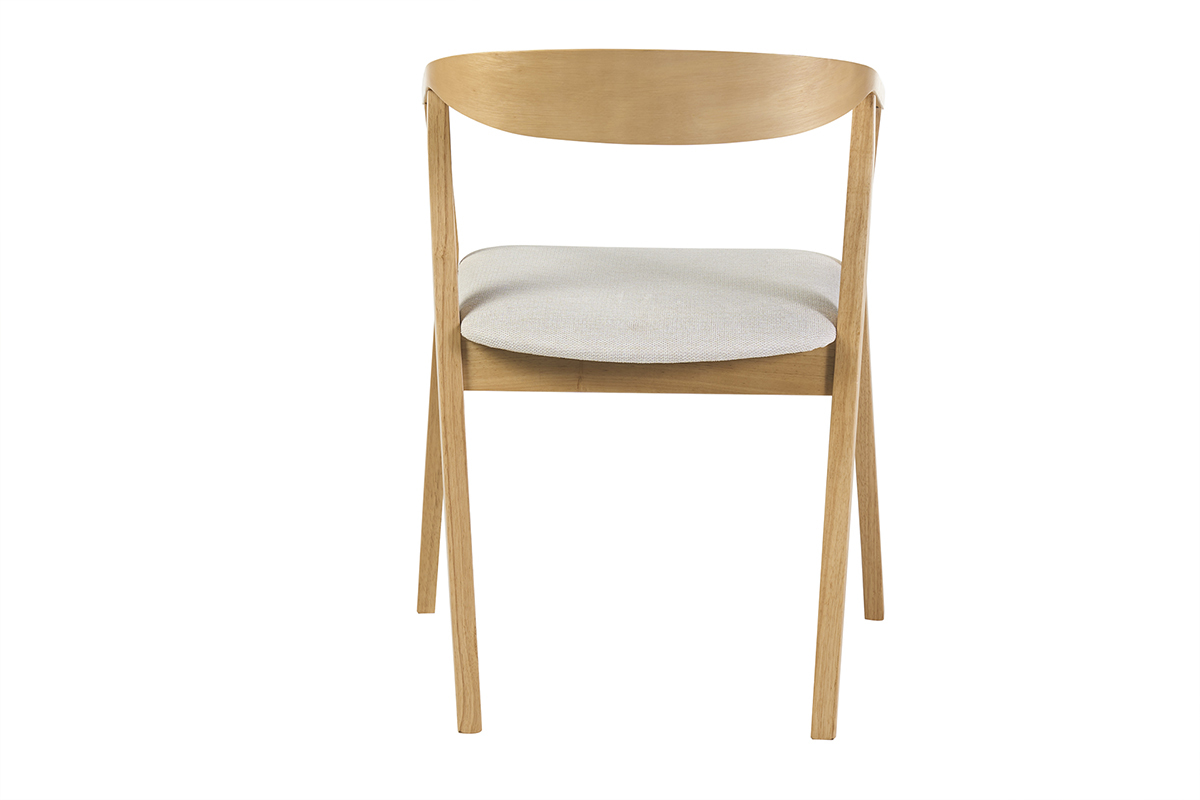 Chaise scandinave en bois clair avec coussin beige, vue de dos, design r�tro.