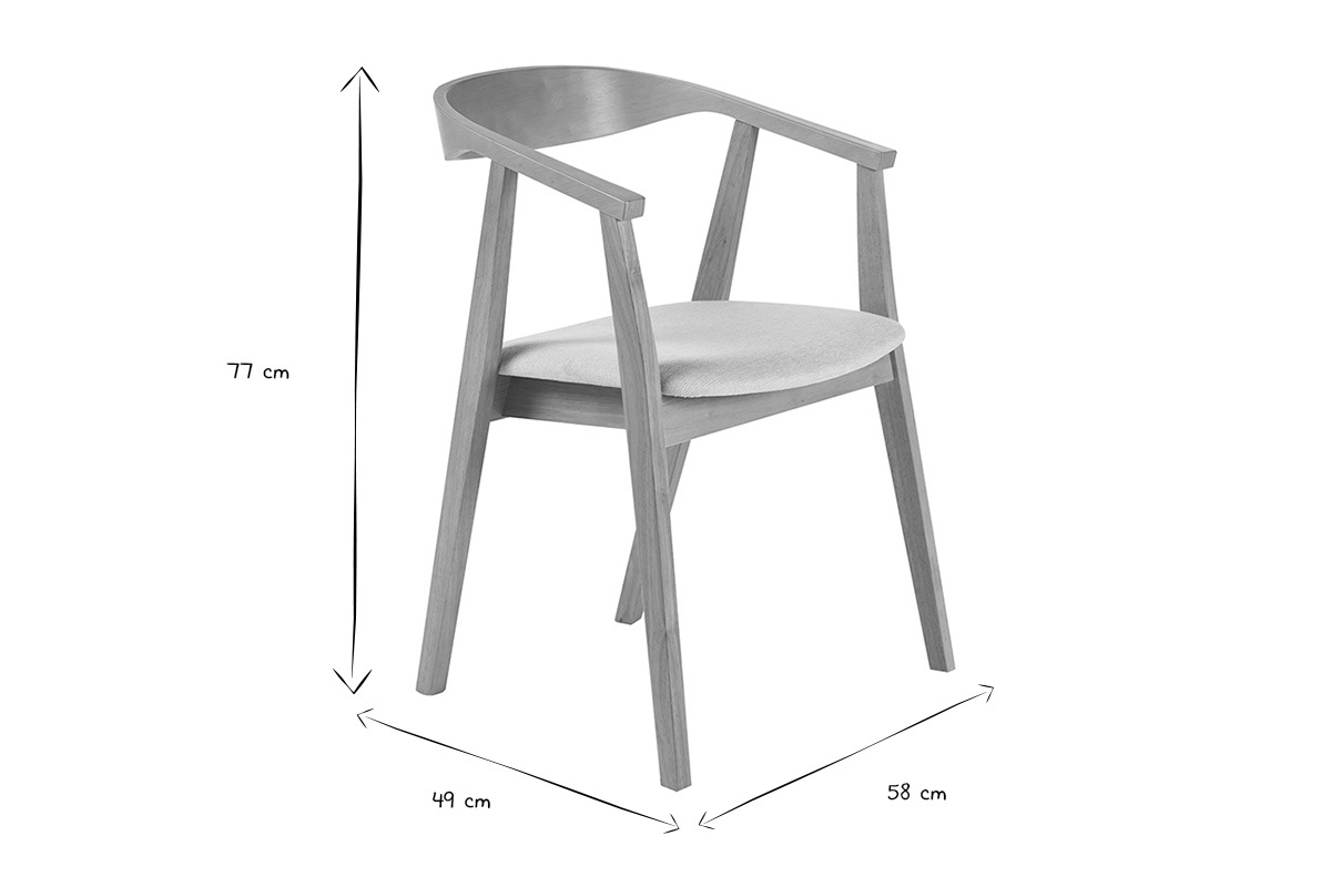 Dimensions des chaises BAHIA en noir et blanc : 77 cm de hauteur, 49 cm de largeur, 58 cm de profondeur.
