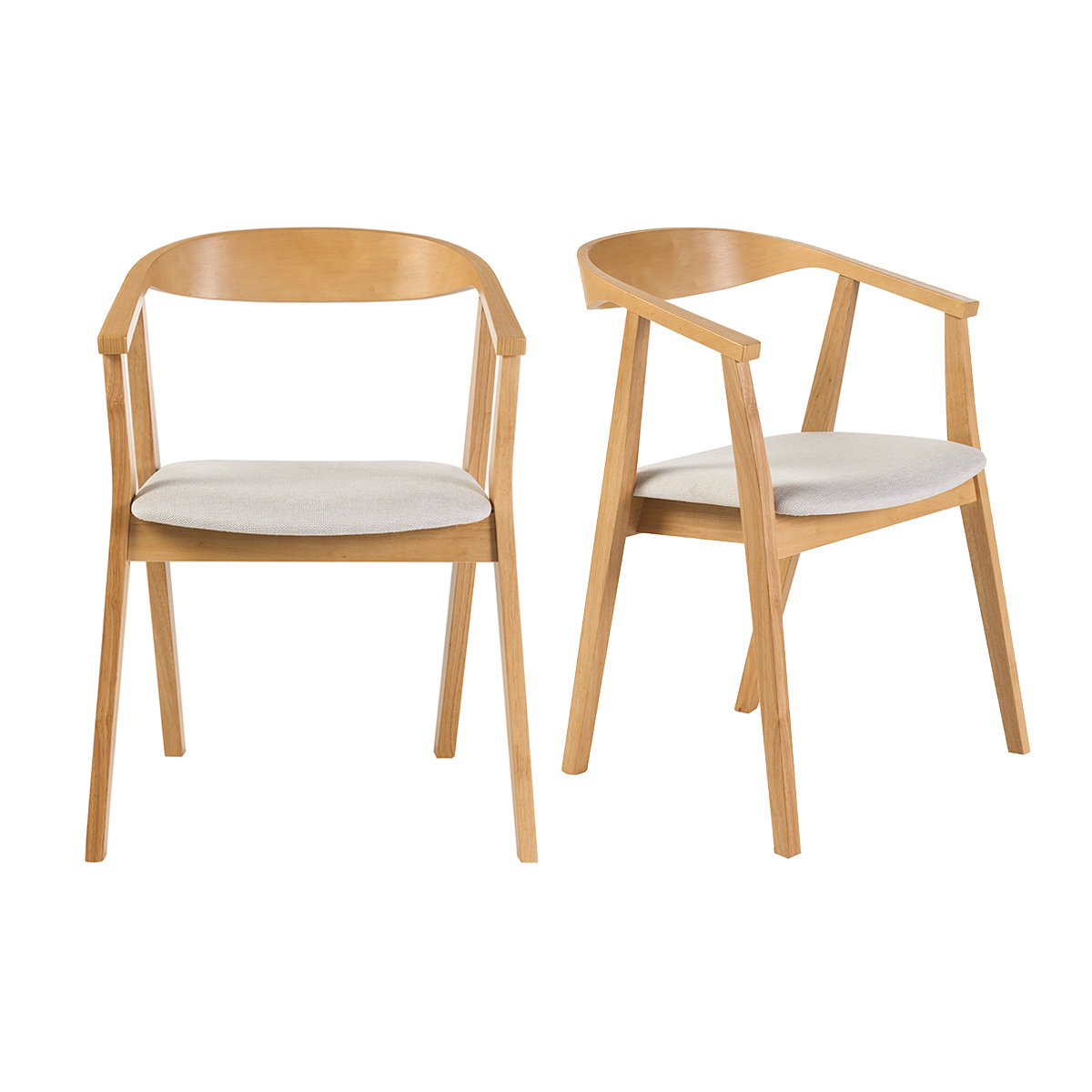 Chaises scandinaves bois clair et tissu effet velours texturé beige (lot de 2) BAHIA