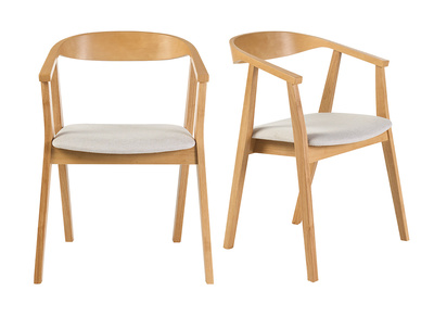 Chaises scandinaves bois clair et tissu effet velours textur&eacute; beige (lot de 2) BAHIA