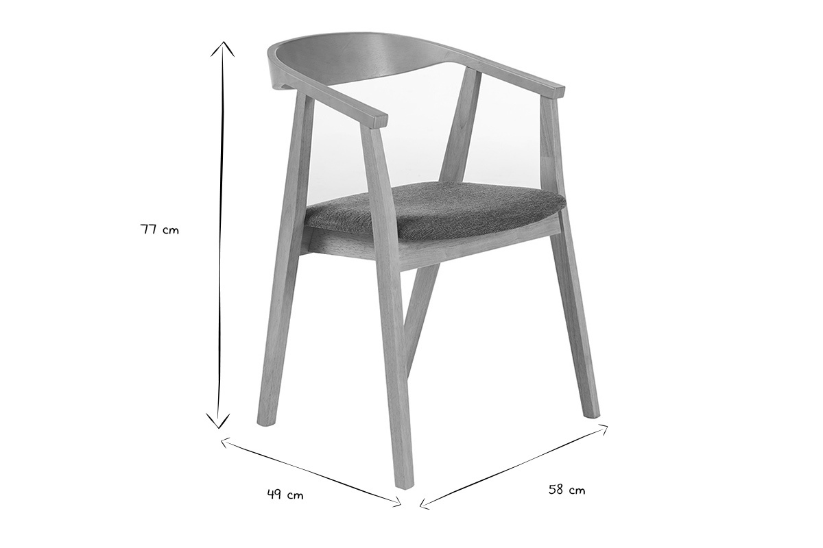 Dimensions des chaises scandinaves BAHIA en noir et blanc : 77 cm de hauteur, 49 cm de largeur, 58 cm de profondeur.