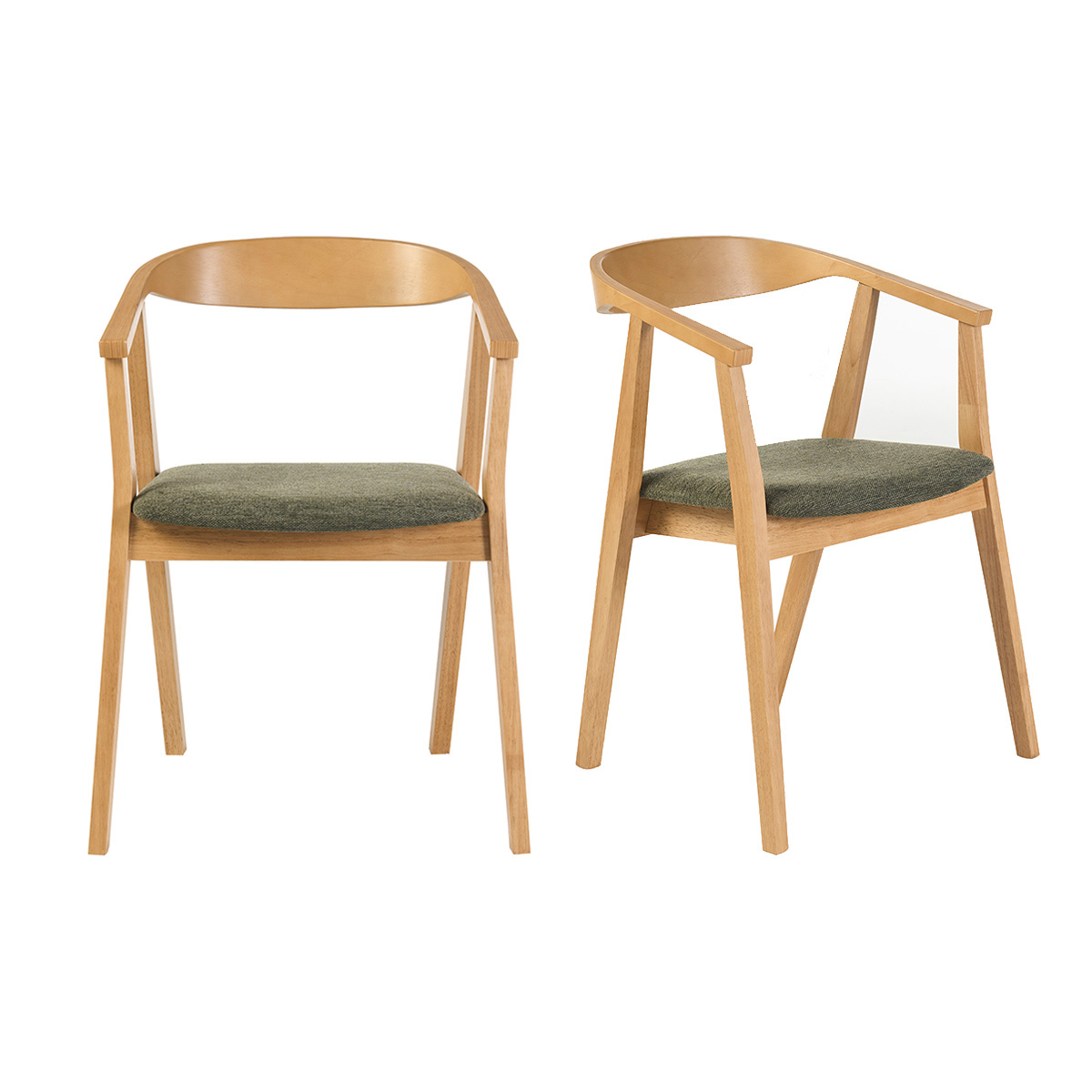 Chaises scandinaves bois clair et tissu effet velours texturé vert kaki (lot de 2) BAHIA