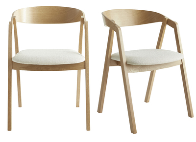 Chaises scandinaves empilables en bois clair chêne et tissu effet laine bouclée blanc cassé (lot de 2) LOVA
