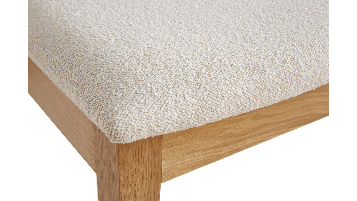 Chaises scandinaves empilables en bois clair chêne et tissu effet laine bouclée blanc cassé (lot de 2) MELVIL