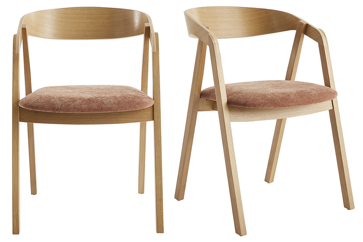 Chaises scandinaves empilables en bois clair chne et tissu effet velours terre brle (lot de 2) LOVA