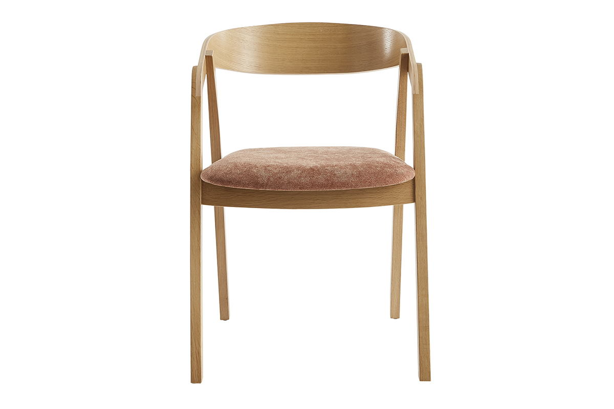Chaises scandinaves empilables en bois clair chne et tissu effet velours terre brle (lot de 2) LOVA