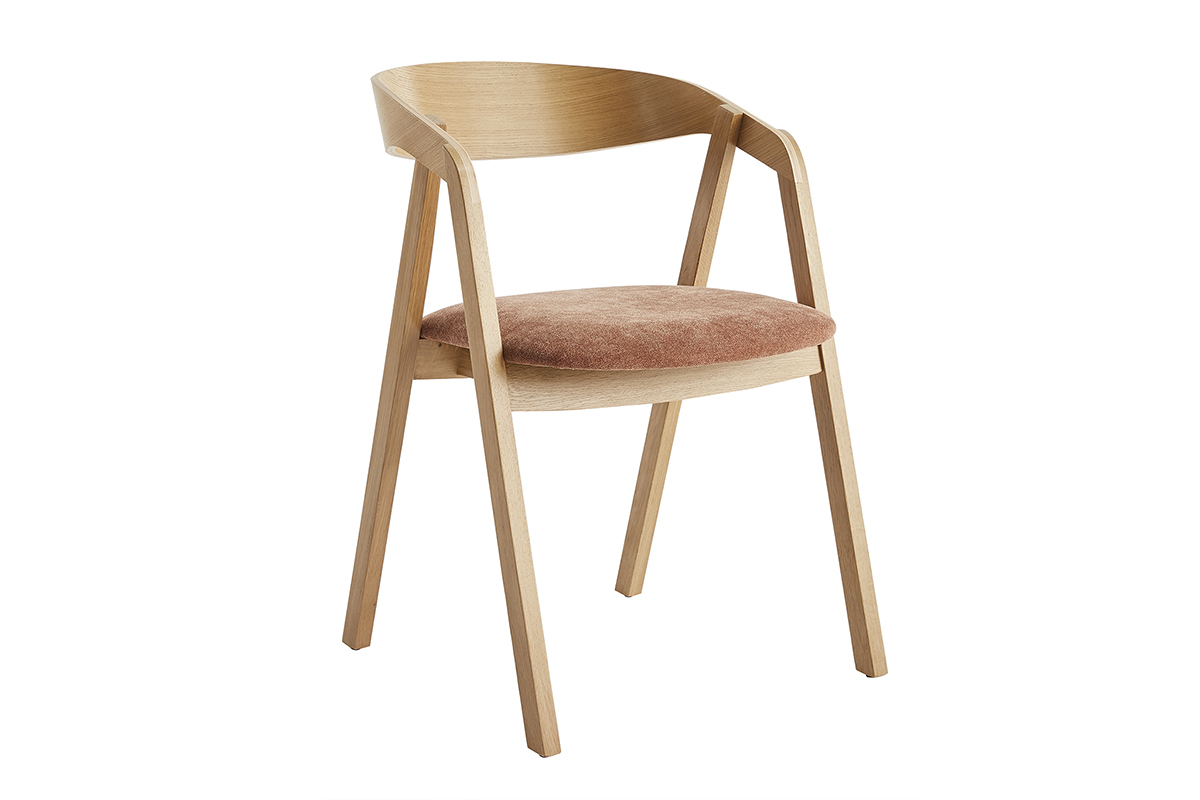 Chaises scandinaves empilables en bois clair chne et tissu effet velours terre brle (lot de 2) LOVA