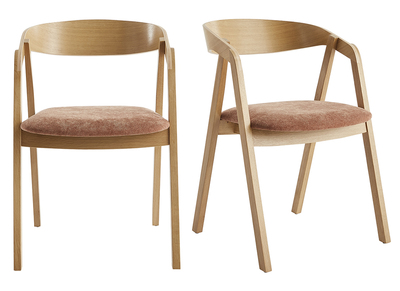 Chaises scandinaves empilables en bois clair chêne et tissu effet velours terre brûlée (lot de 2) LOVA