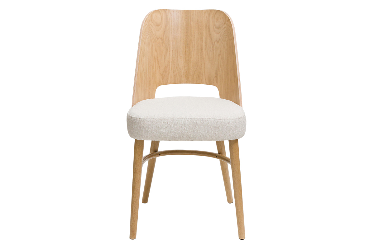 Chaises scandinaves en bois clair ch�ne et tissu effet laine boucl�e blanc cass� (lot de 2) EDITO
