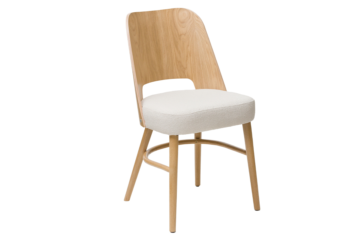 Chaises scandinaves en bois clair ch�ne et tissu effet laine boucl�e blanc cass� (lot de 2) EDITO