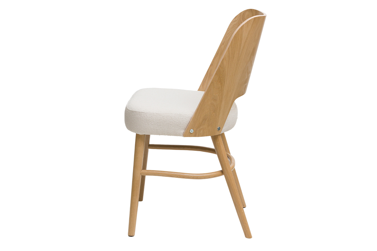 Chaises scandinaves en bois clair ch�ne et tissu effet laine boucl�e blanc cass� (lot de 2) EDITO
