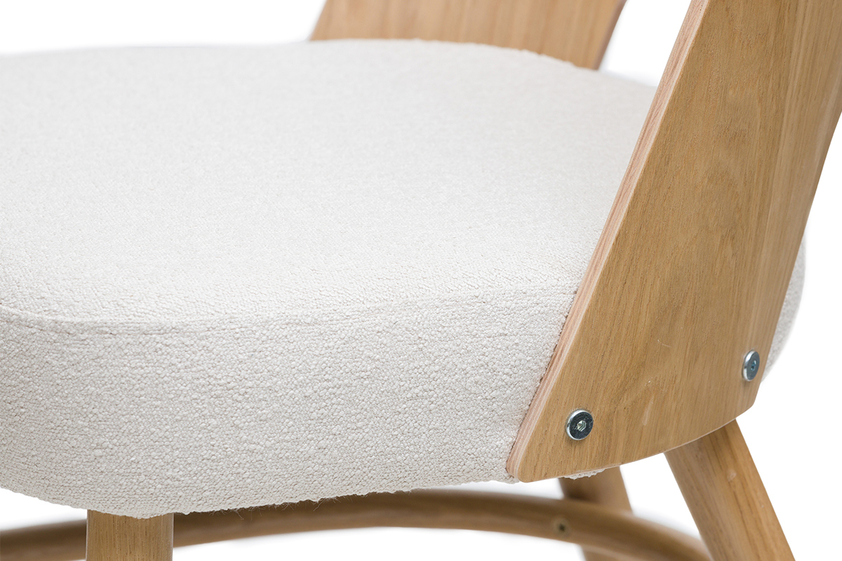 Chaises scandinaves en bois clair ch�ne et tissu effet laine boucl�e blanc cass� (lot de 2) EDITO