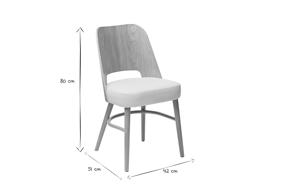 Chaises scandinaves en bois clair ch�ne et tissu effet laine boucl�e blanc cass� (lot de 2) EDITO