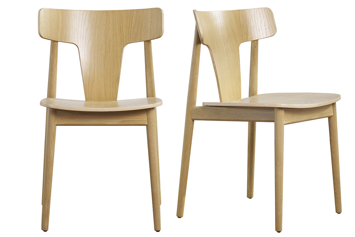 Chaises scandinaves en bois clair ch�ne massif (lot de 2) LOUISA