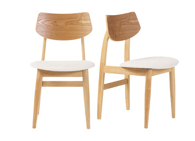 Chaises scandinaves en bois clair et tissu effet laine bouclée blanc (lot de 2) ELION