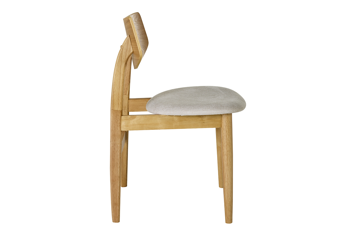 Chaise scandinave en bois clair et tissu beige, vue de c�t�.