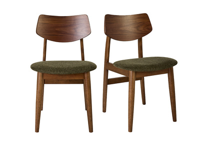 Chaises scandinaves en bois fonc&eacute; et tissu effet velours textur&eacute; vert kaki (lot de 2) ELION