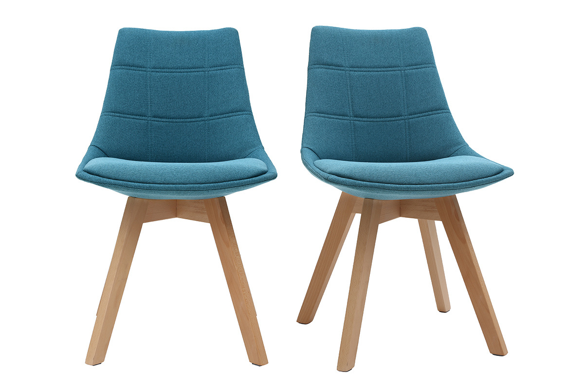 Chaises scandinaves en tissu bleu canard et bois clair (lot de 2) MATILDE