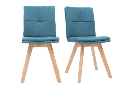 Chaises scandinaves en tissu bleu et bois clair (lot de 2) THEA