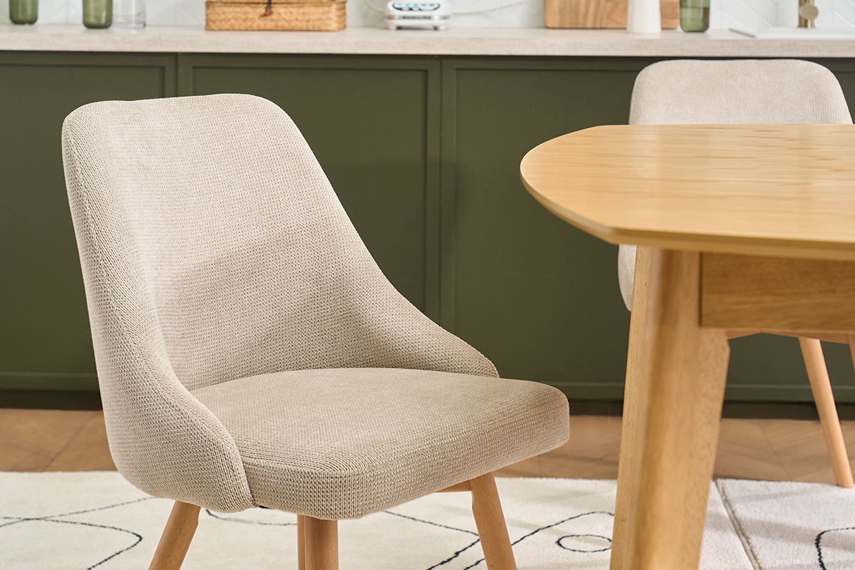 Chaises scandinaves en tissu chenille beige et bois clair (lot de 2) HASTA